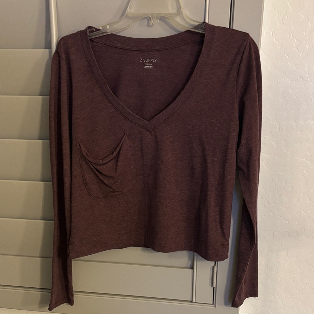 Z Supply Women's Cropped Long Sleeve Top - Deep Burgundy